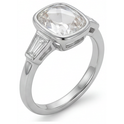 Handcrafted Diamond Three Stone Ring 3 ct – front view