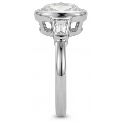 Diamond Cushion Three Stone Ring in 14K White Gold – side view