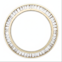 Double Row Baguette Diamond Watch Bezel 2.5 Carat 28 mm To Fit Rolex Datejust Natural 14K Yellow Gold