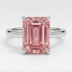 Emerald Cut Padparadscha Solitaire Ring Natural 14K White Gold