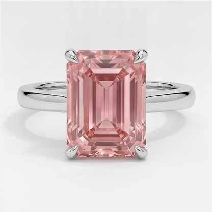Emerald Cut Padparadscha Solitaire Ring Natural 14K White Gold