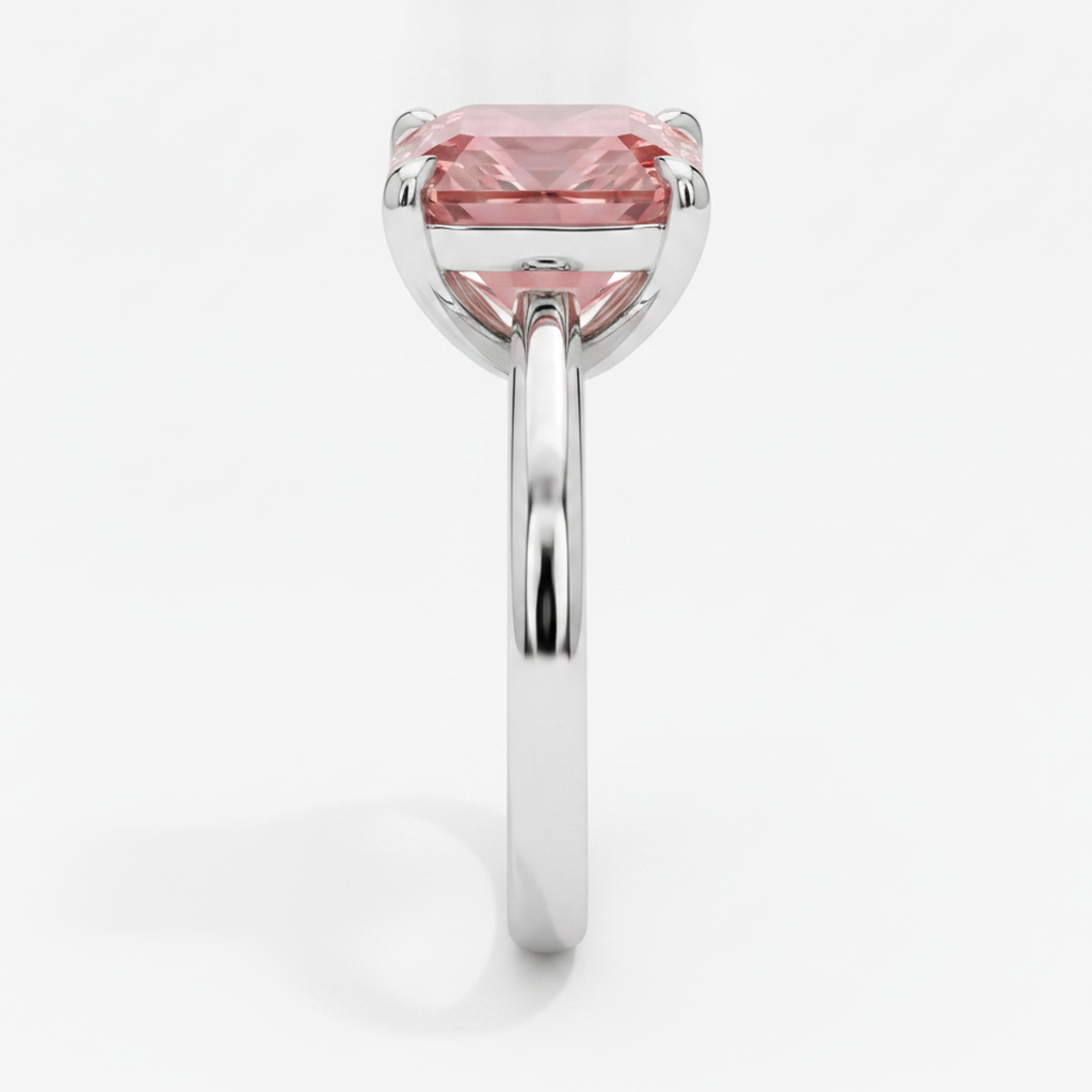 Emerald Cut Padparadscha Solitaire Ring Natural 14K White Gold