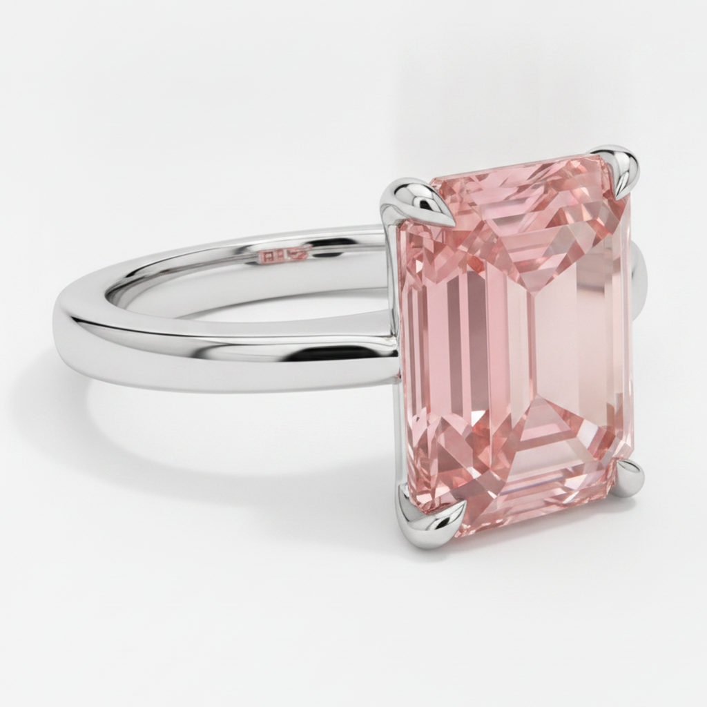Emerald Cut Padparadscha Solitaire Ring Natural 14K White Gold