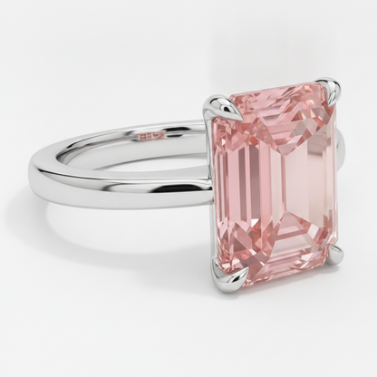 Emerald Cut Padparadscha Solitaire Ring Natural 14K White Gold