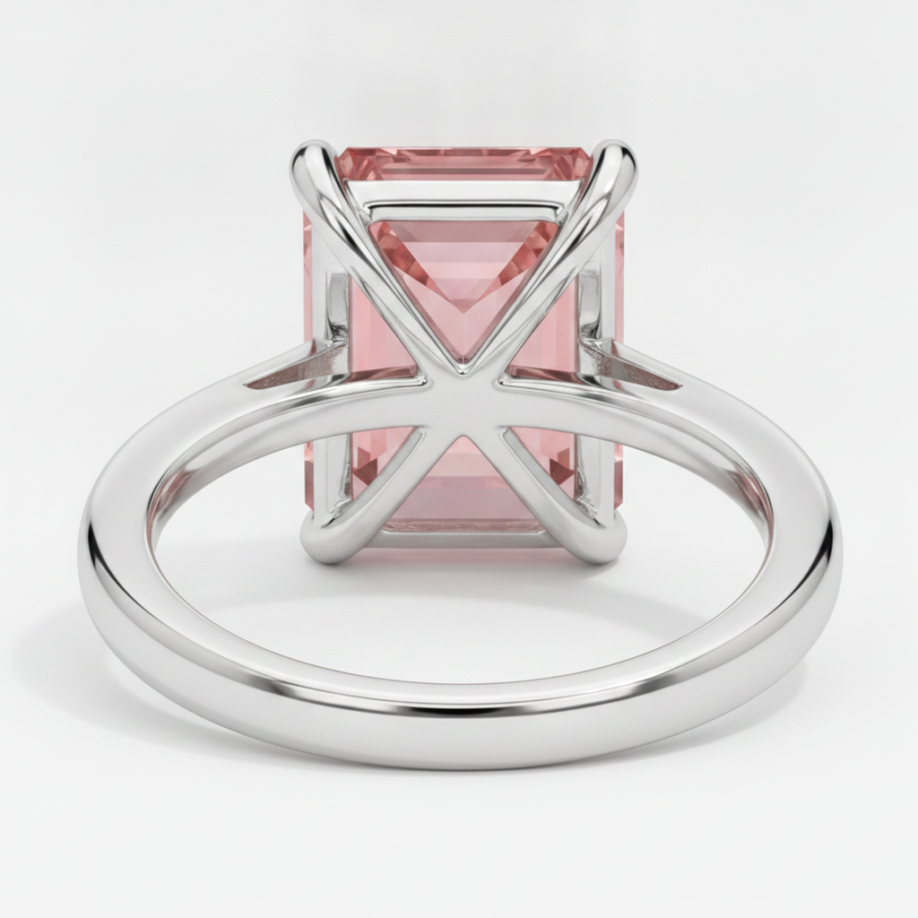 Emerald Cut Padparadscha Solitaire Ring Natural 14K White Gold