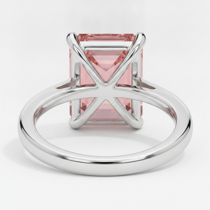 Emerald Cut Padparadscha Solitaire Ring Natural 14K White Gold