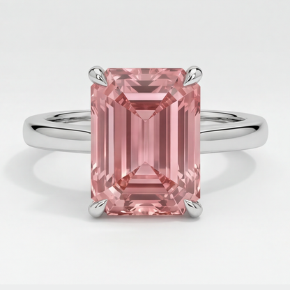 Emerald Cut Padparadscha Solitaire Ring Natural 14K White Gold