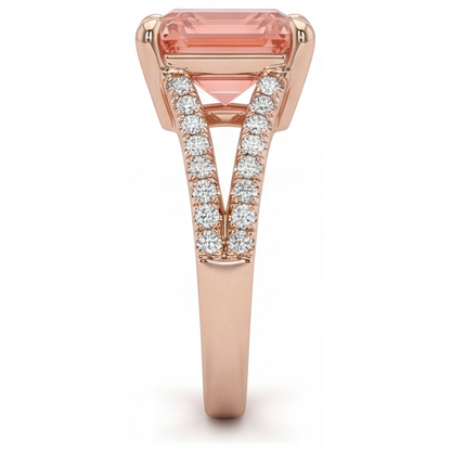 Emerald Lab Grown Padparadscha and Lab Grown Diamond Pave Ring 14K Rose Gold