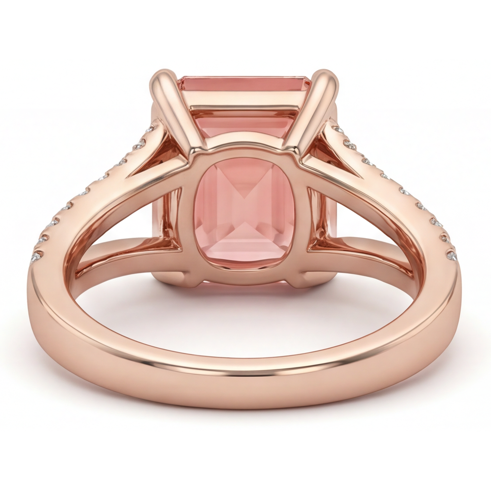 Emerald Lab Grown Padparadscha and Lab Grown Diamond Pave Ring 14K Rose Gold