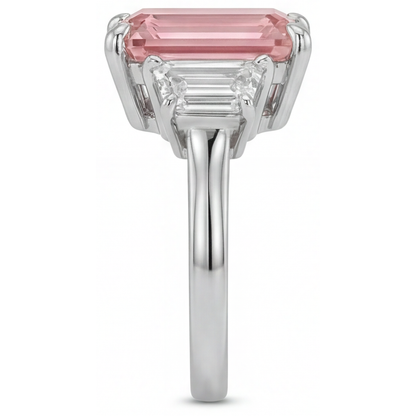 Emerald Lab Grown Padparadscha and Lab Grown Diamond Three Stone Ring 14K White Gold