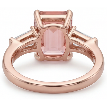 Emerald Lab Grown Padparadscha and Lab Grown Diamond Three Stone Ring 14K Rose Gold