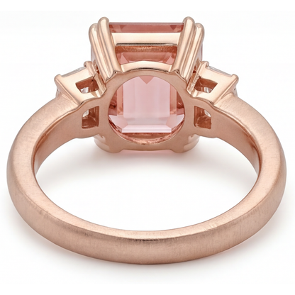 Emerald Padparadscha and White Diamond Three Stone Ring Natural 14K Rose Gold