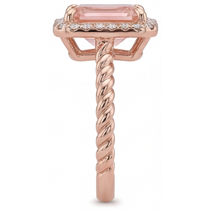 Emerald Padparadscha and White Diamond Halo Ring Natural 14K Rose Gold
