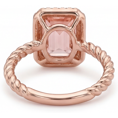 Emerald Padparadscha and White Diamond Halo Ring Natural 14K Rose Gold