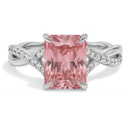 Emerald Padparadscha and White Diamond Pave Ring Natural 14K White Gold
