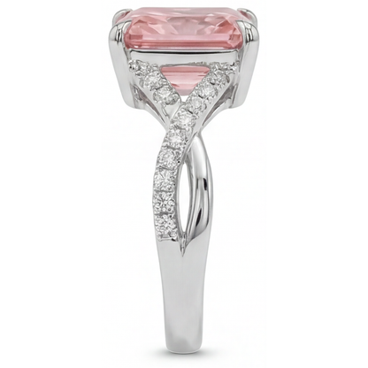 Emerald Padparadscha and White Diamond Pave Ring Natural 14K White Gold