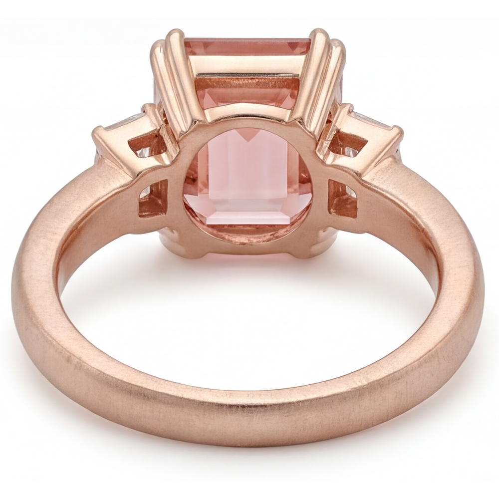 Emerald Padparadscha and White Diamond Three Stone Ring Natural 14K Rose Gold