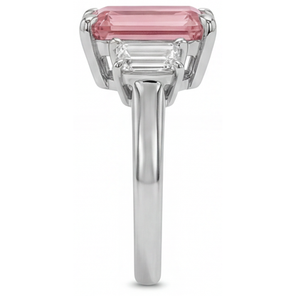 Emerald Padparadscha and White Diamond Three Stone Ring Natural 14K White Gold