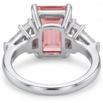 Emerald Padparadscha and White Diamond Three Stone Ring Natural 14K White Gold