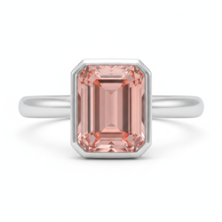 Emerald Padparadscha Bezel Solitaire Ring Natural 14K White Gold