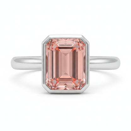 Emerald Padparadscha Bezel Solitaire Ring Natural 14K White Gold