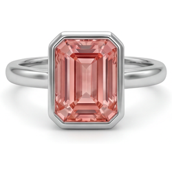 Emerald Padparadscha Bezel Solitaire Ring Natural 14K White Gold