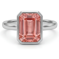 Emerald Padparadscha Bezel Solitaire Ring Natural 14K White Gold