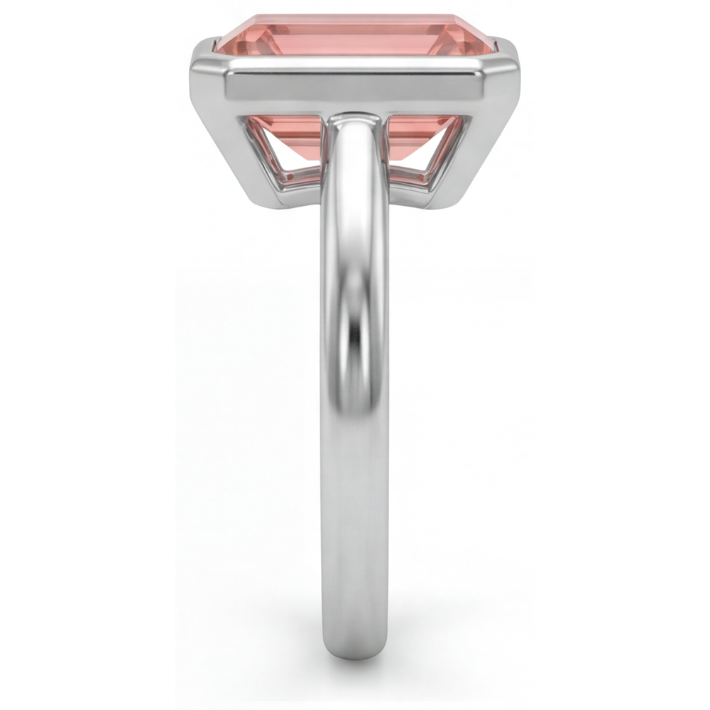 Emerald Padparadscha Bezel Solitaire Ring Natural 14K White Gold