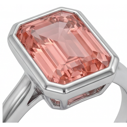 Emerald Padparadscha Bezel Solitaire Ring Natural 14K White Gold