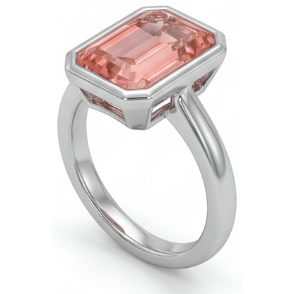 Emerald Padparadscha Bezel Solitaire Ring Natural 14K White Gold