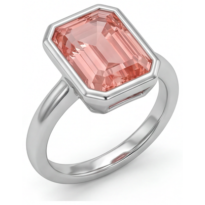 Emerald Padparadscha Bezel Solitaire Ring Natural 14K White Gold