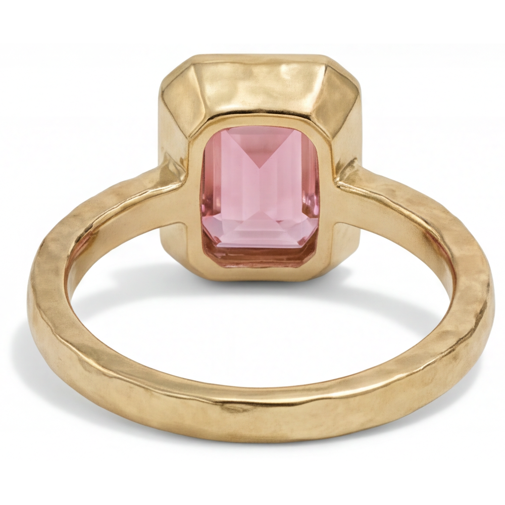 Emerald Padparadscha Bezel Solitaire Ring Natural 14K Yellow Gold