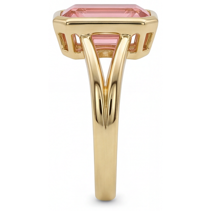 Emerald Padparadscha Bezel Solitaire Ring Natural 14K Yellow Gold