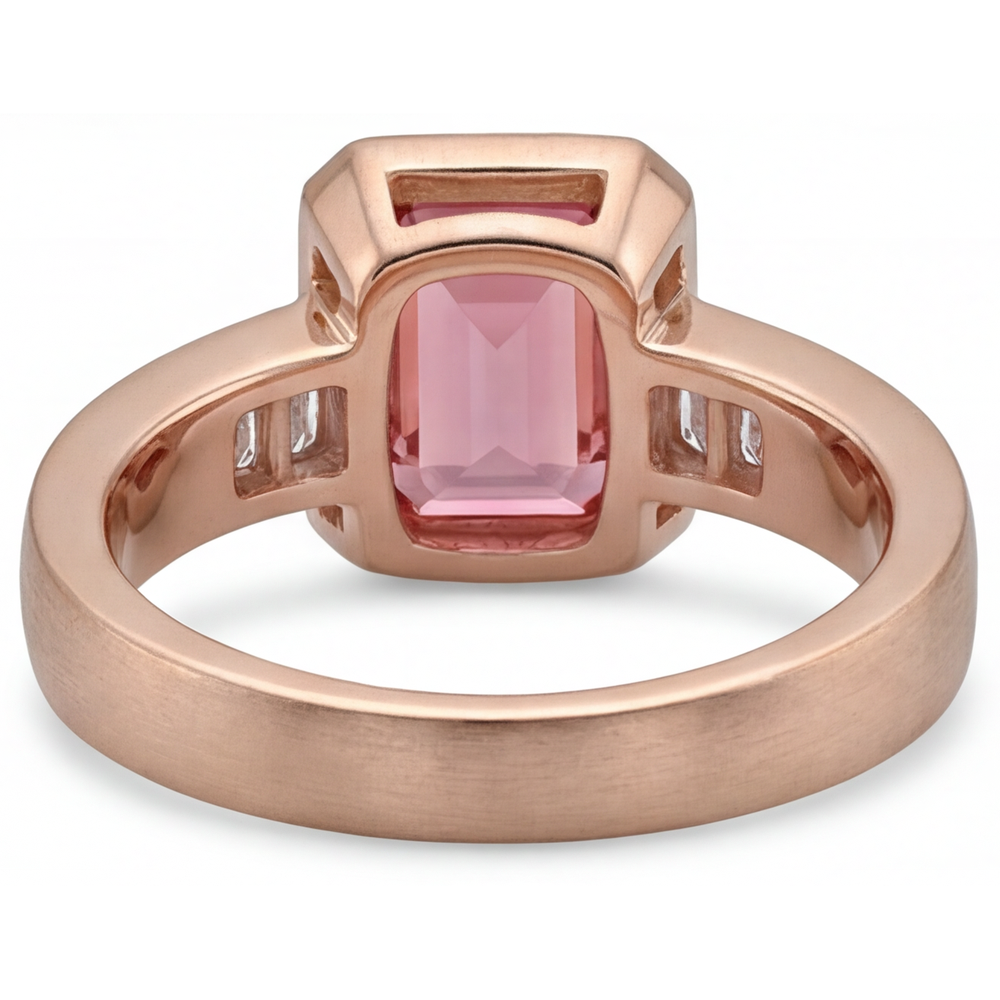 Emerald Padparadscha Bezel Three Stone Ring Natural 14K Rose Gold