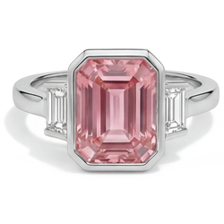 Emerald Padparadscha Bezel Three Stone Ring Natural 14K White Gold