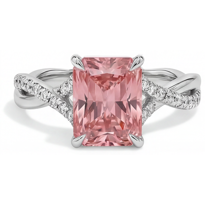 Emerald Padparadscha Bypass Ring Natural 14K White Gold