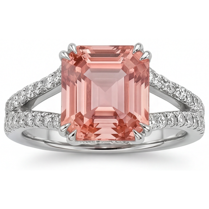 Emerald Padparadscha Bypass Ring Natural 14K White Gold