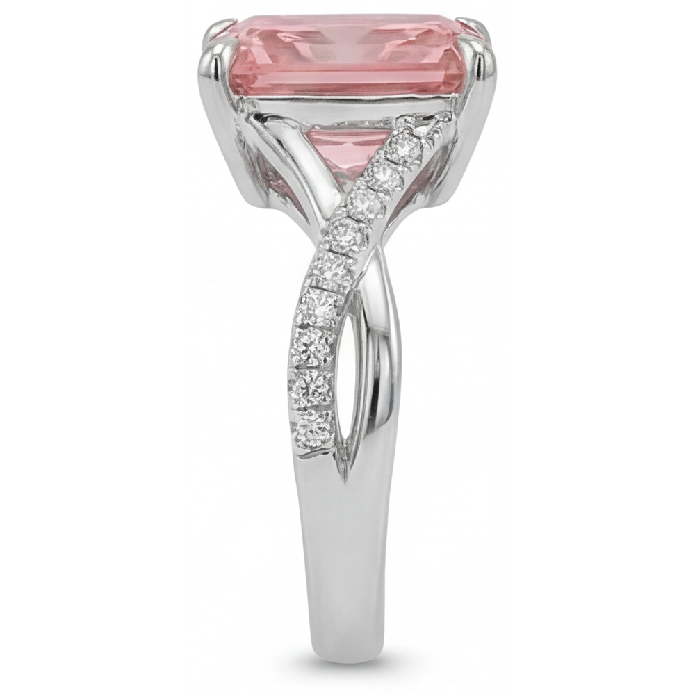 Emerald Padparadscha Bypass Ring Natural 14K White Gold