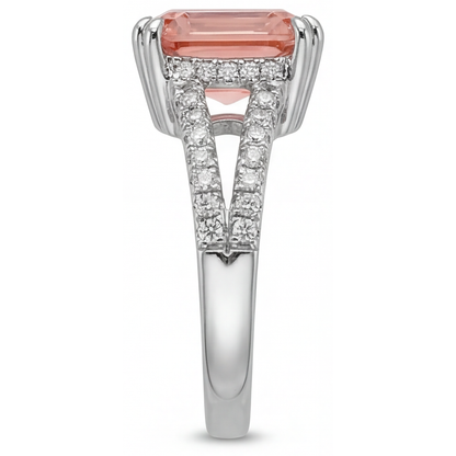 Emerald Padparadscha Bypass Ring Natural 14K White Gold