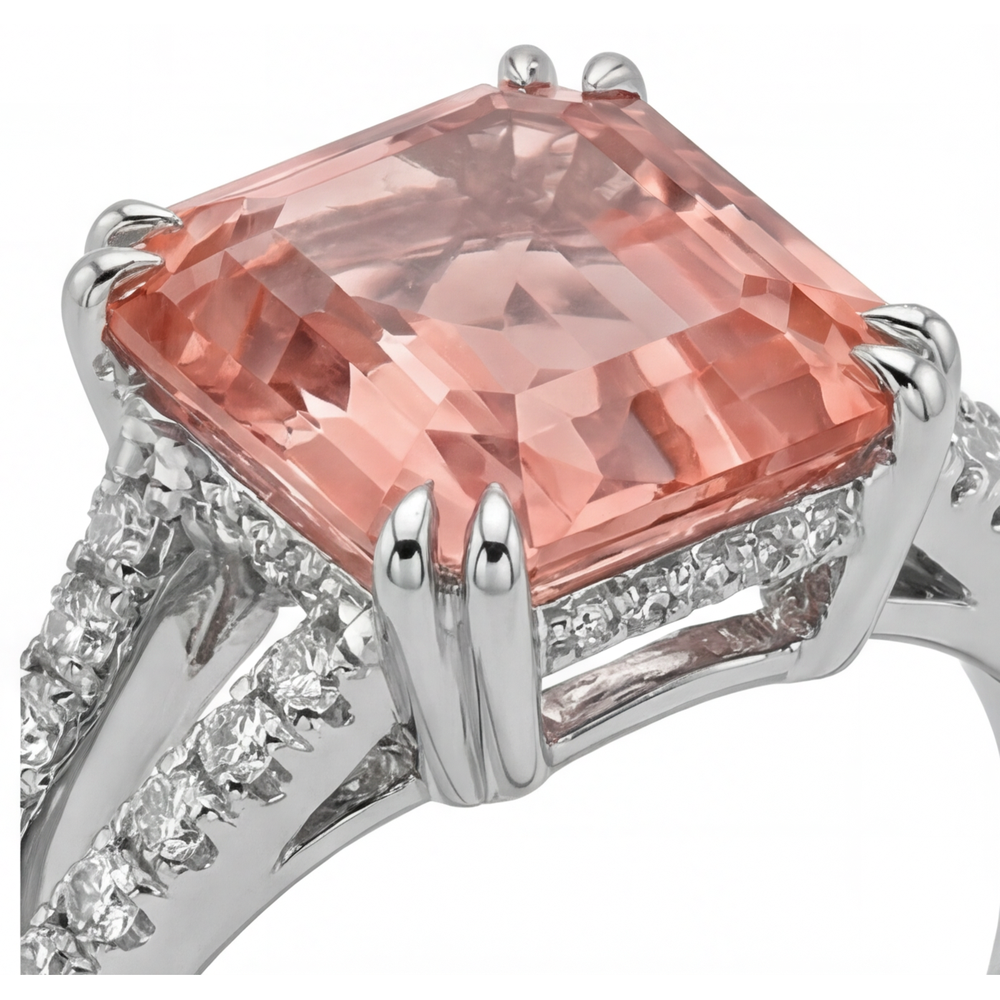 Emerald Padparadscha Bypass Ring Natural 14K White Gold