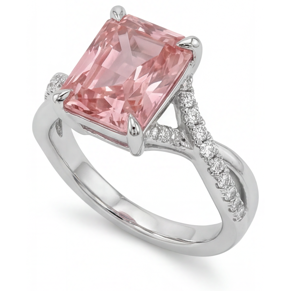 Emerald Padparadscha Bypass Ring Natural 14K White Gold