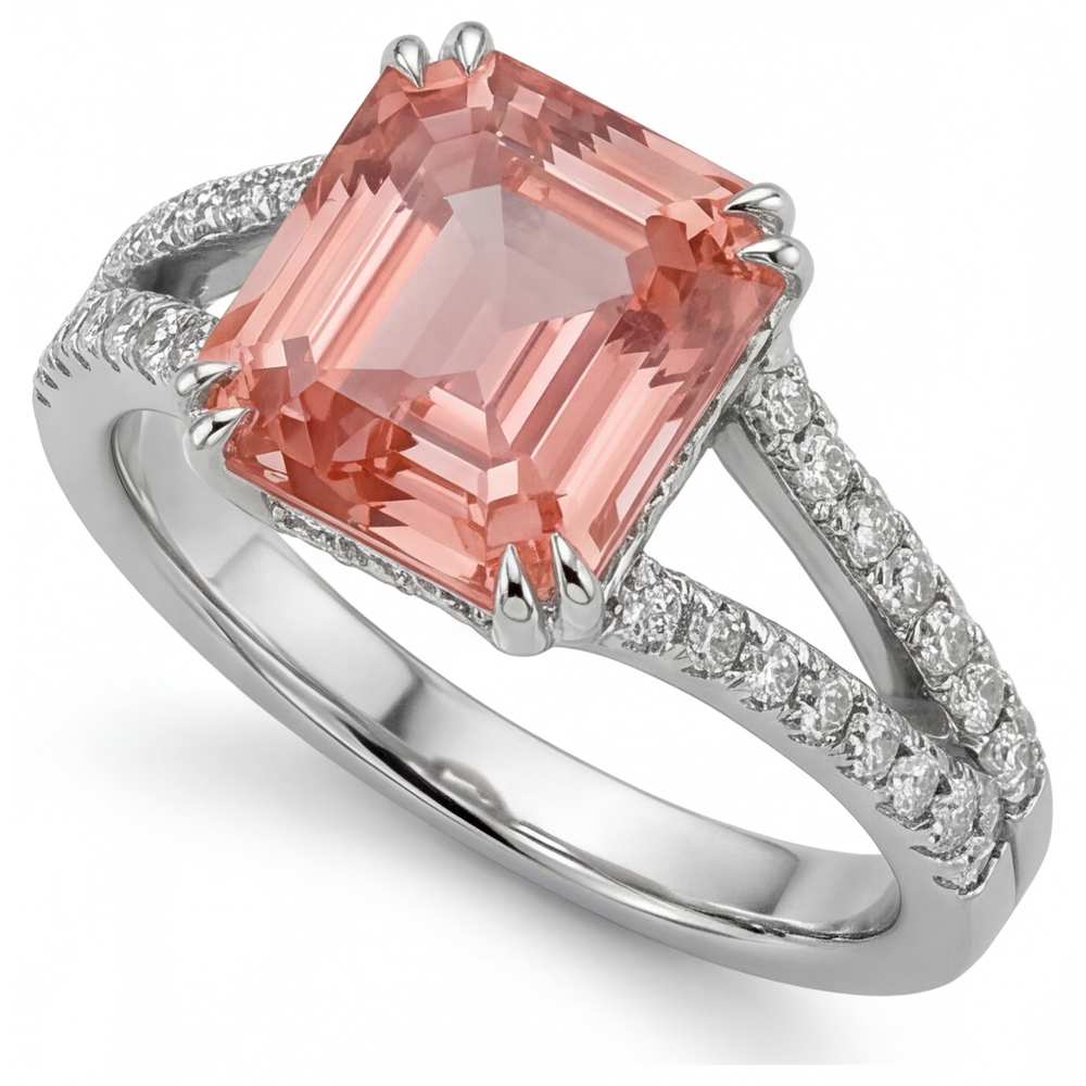 Emerald Padparadscha Bypass Ring Natural 14K White Gold