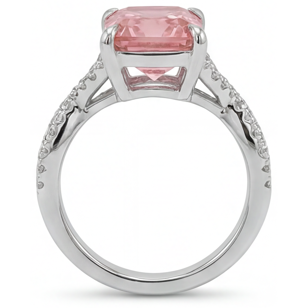 Emerald Padparadscha Bypass Ring Natural 14K White Gold