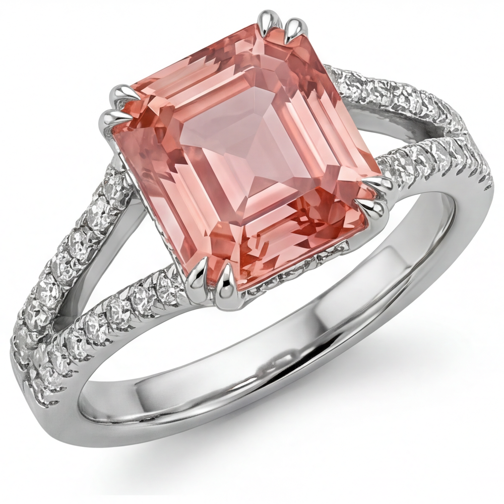 Emerald Padparadscha Bypass Ring Natural 14K White Gold