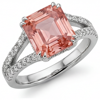 Emerald Padparadscha Bypass Ring Natural 14K White Gold