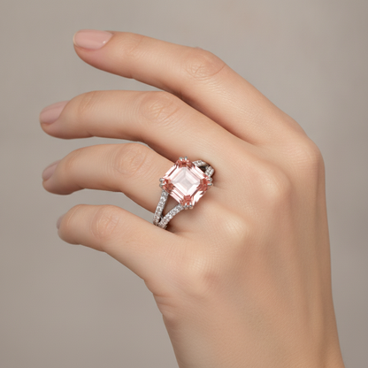 Emerald Padparadscha Bypass Ring Natural 14K White Gold