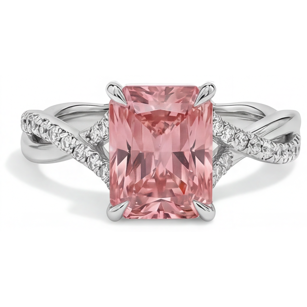 Emerald Padparadscha Bypass Ring Natural 14K White Gold