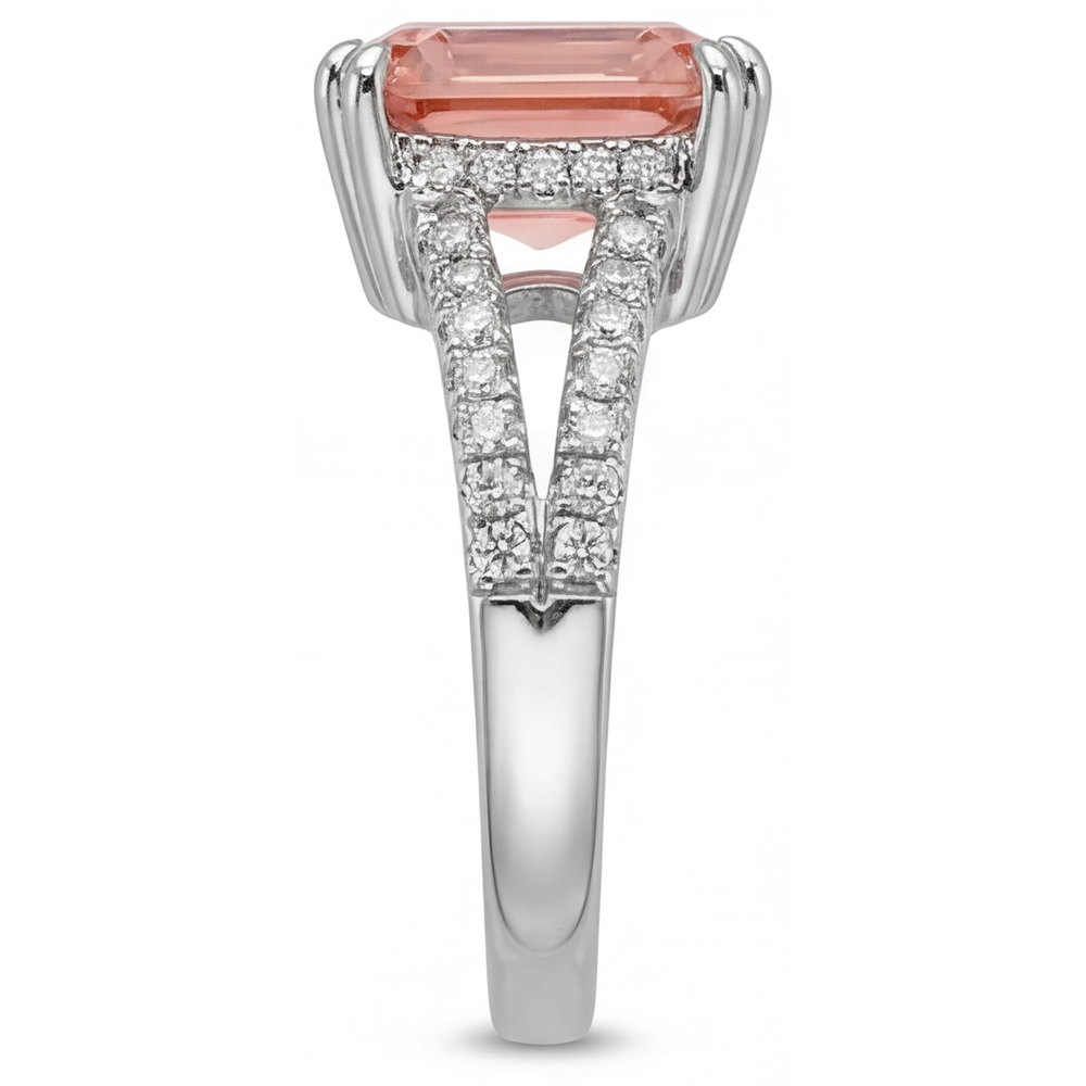 Emerald Padparadscha Bypass Ring Natural 14K White Gold
