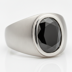 Fancy Black Oval Diamond Mens Bezel Ring Natural Platinum White Gold