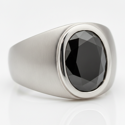 Fancy Black Oval Diamond Mens Bezel Ring Natural Platinum White Gold
